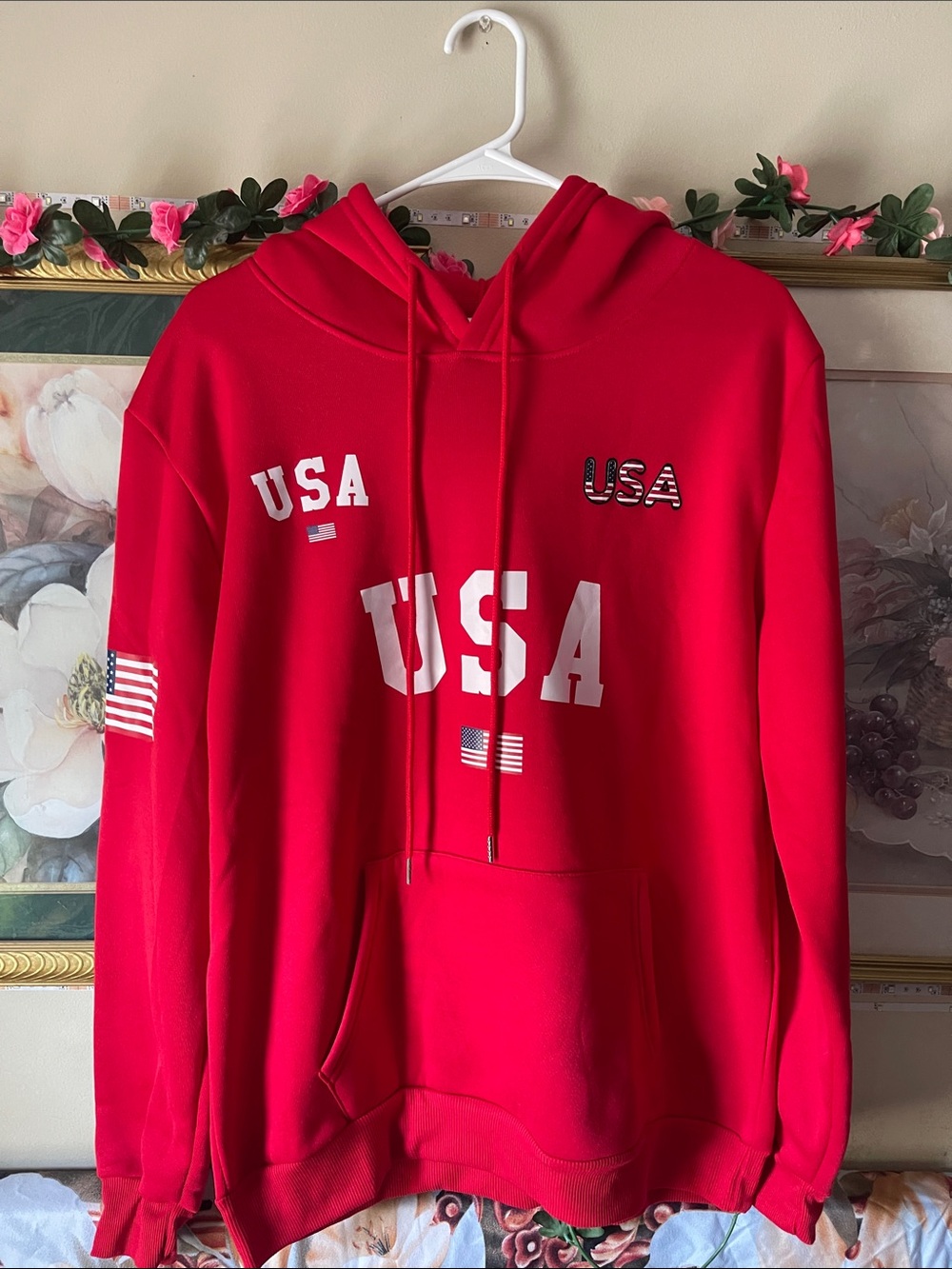 Red USA Flag Sleeve Hoodie